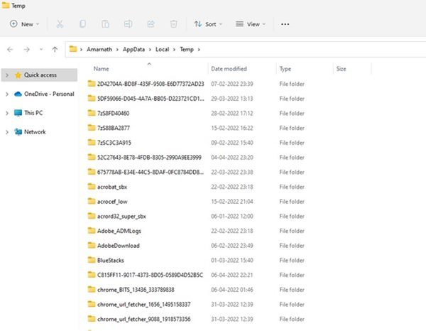 Dossier temporaire sur votre Windows 11