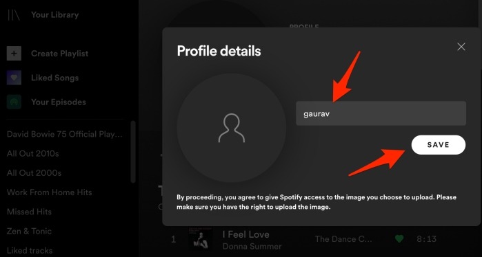 Spotify Modifier le nom du profil