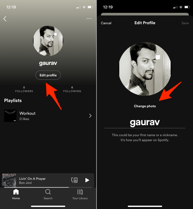 Spotify Mobile Modifier le menu du profil