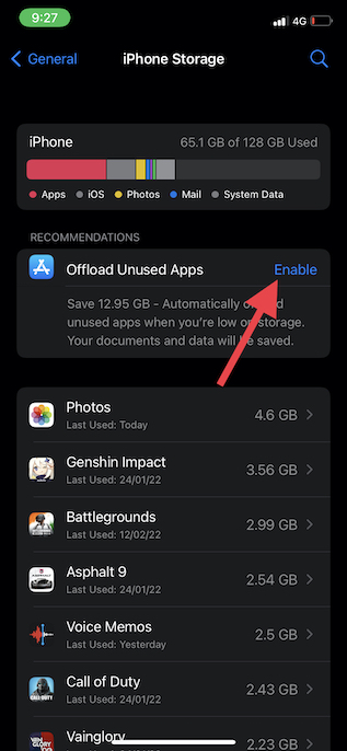 décharger automatiquement les applications sur iOS
