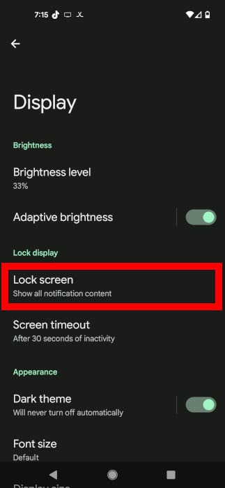 Menu d'affichage de l'écran de verrouillage Android Écran de verrouillage 1