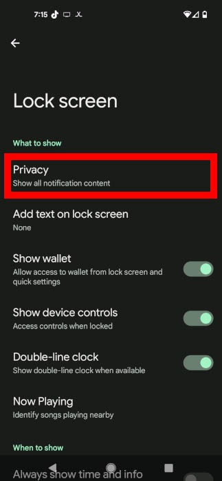 Confidentialité de l'écran de verrouillage Android
