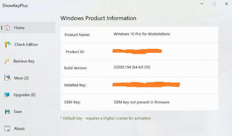informations sur le produit Windows