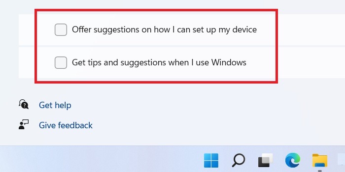 Windows Désactiver les notifications Windows11 Aucune suggestion Conseils