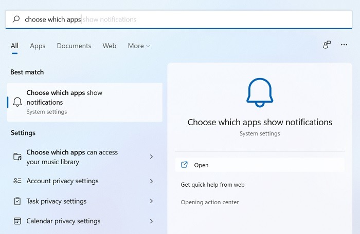 Windows Désactiver les notifications Windows11 Choisissez quelle application rechercher