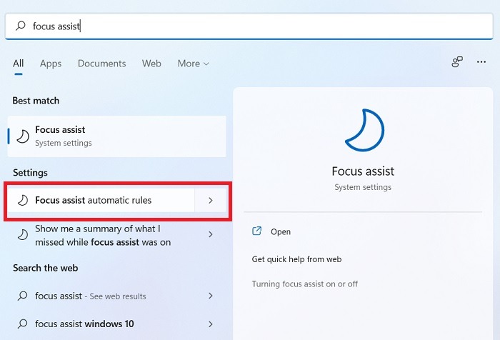 Windows Désactiver les notifications Windows11 Focus Assist Règles automatiques
