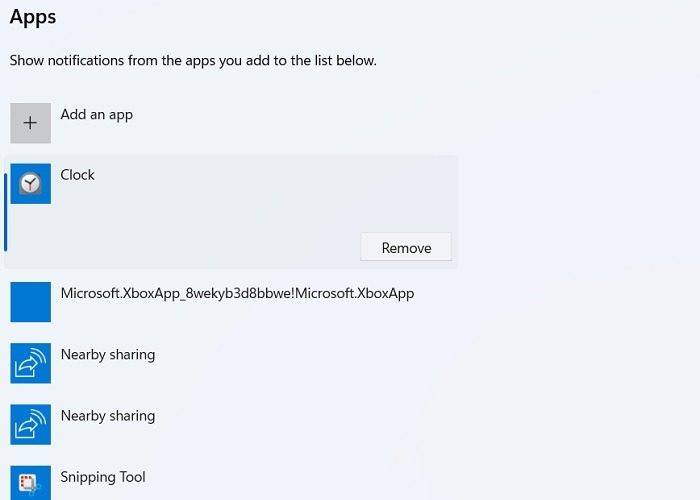 Windows Désactiver les notifications Windows11 Focus Assist Choisir les applications Supprimer