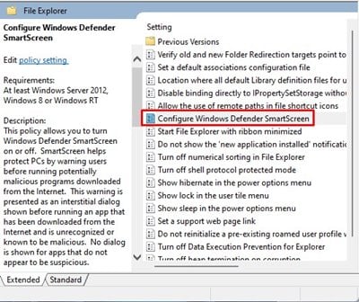 Configurer Windows Defender SmartScreen