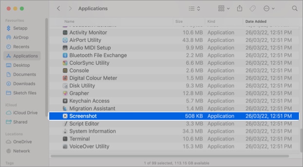 Ouvrez l'application de capture d'écran sur Mac