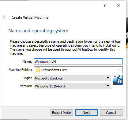 Essayez Windows 11 Créer Vm Step2