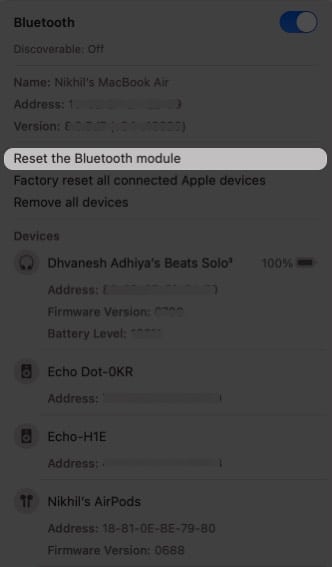 Réinitialiser le module Bluetooth de Mac