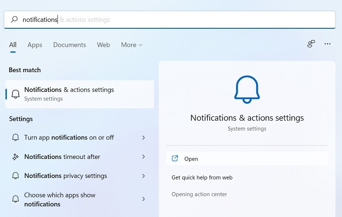 Windows Désactiver les notifications Windows11 Notifications Résumé des actions