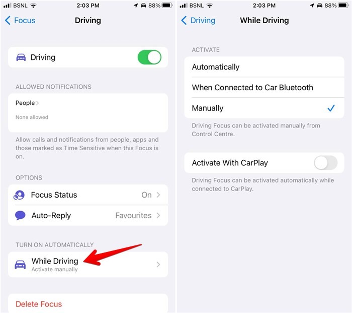 Ne pas déranger la conduite de l'iPhone Focus Off automatiquement