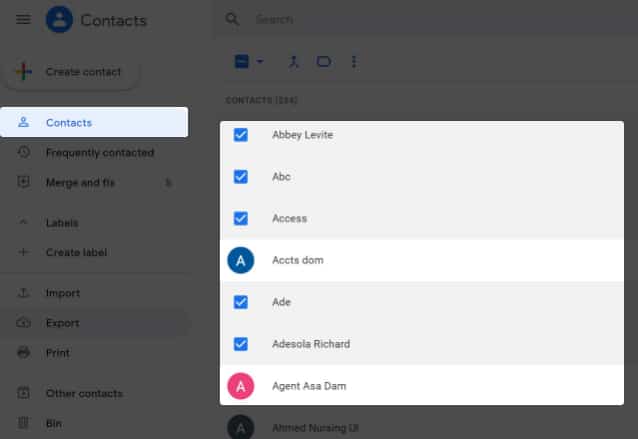 Sélectionnez Contacts via Gmail sur Mac