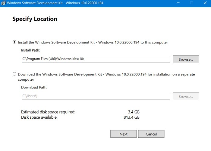 Magasin inattendu installer Windowssdk dans Windows11