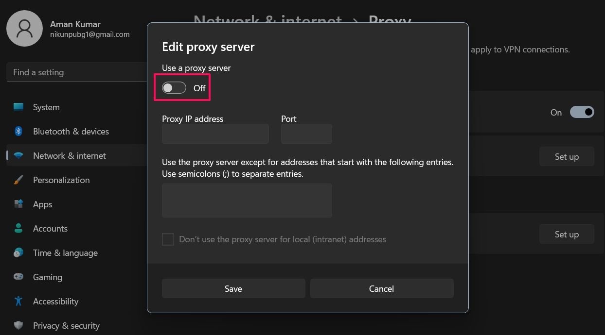 Serveur proxy Windows 11