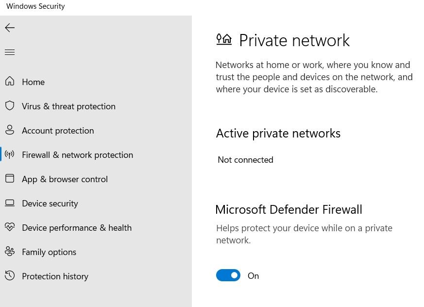 Écran d'activation/désactivation du pare-feu Microsoft Defender