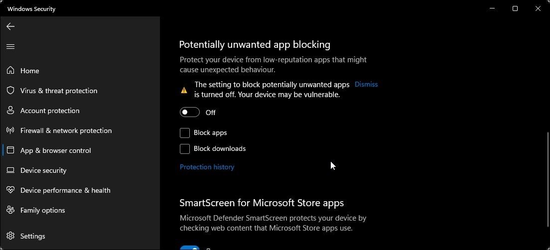 la sécurité Windows désactive le filtre smartscreen le blocage des applications indésirables