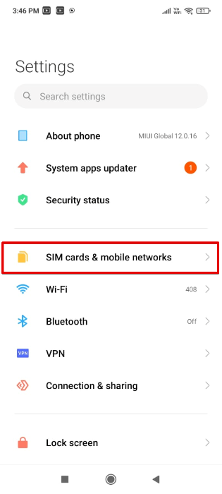 Paramètres de la carte SIM et du réseau mobile Android