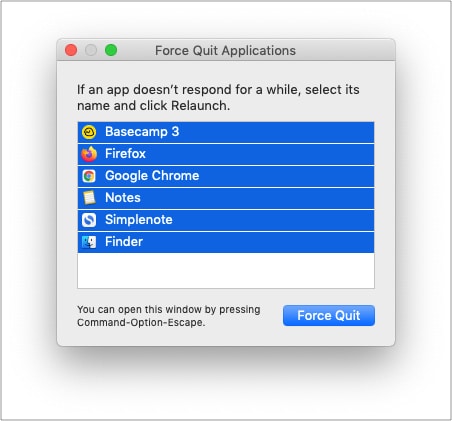 Entrez dans le menu Forcer à quitter et quittez toutes les applications Mac