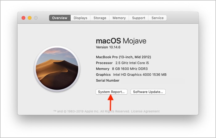 Cliquez sur Rapport système sur Mac