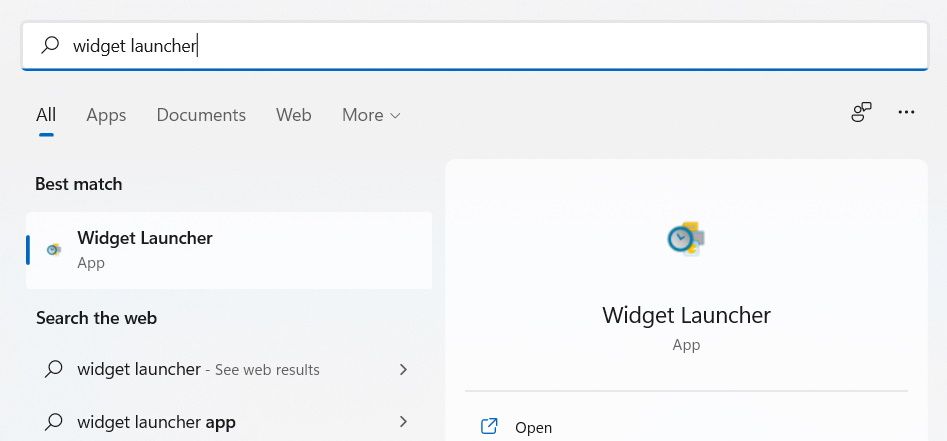 l'application de lancement de widgets dans la recherche Windows 11