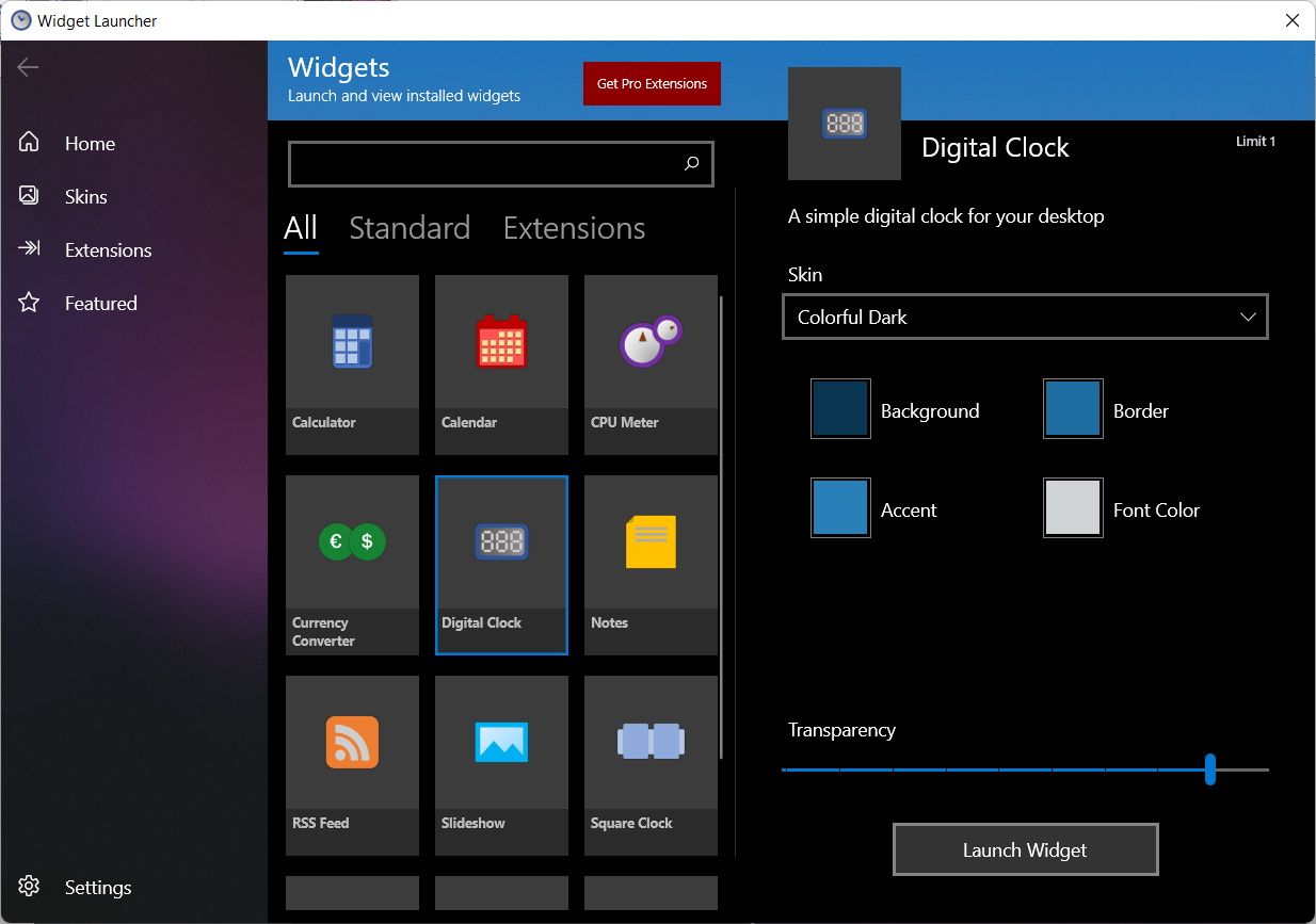 lancement du widget horloge numérique dans le lanceur de widgets dans Windows 11