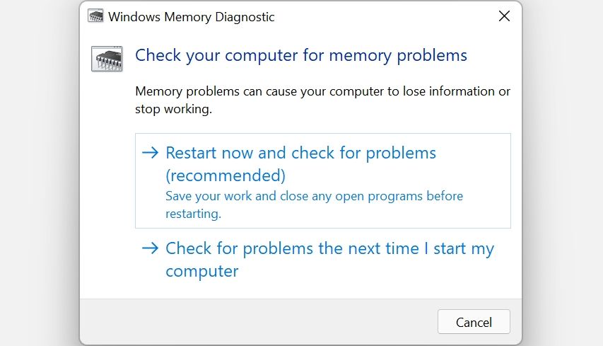 L'outil de diagnostic de la mémoire Windows.