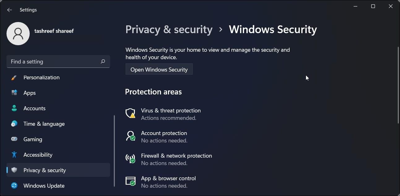 Ouvrez les paramètres de sécurité de Windows Windows 11 1