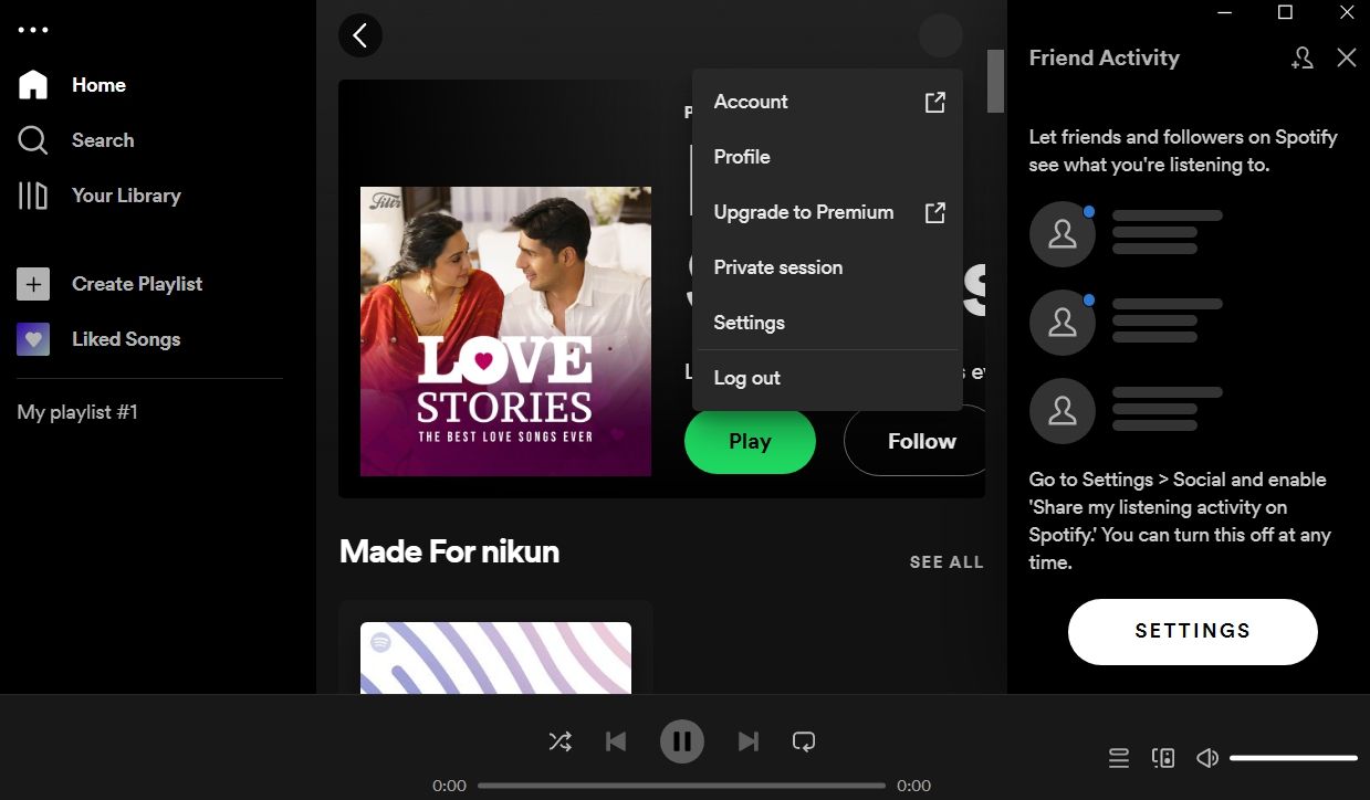 Option de déconnexion Spotify