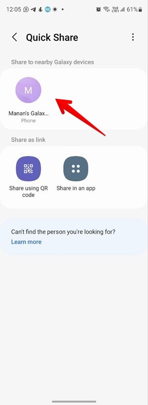 Samsung Quick Share Signification à proximité