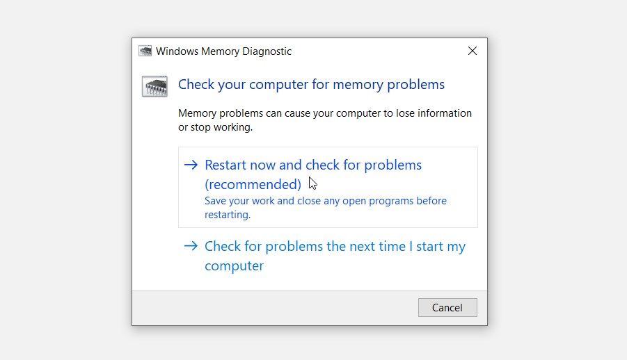 Exécution de Windows l'outil de diagnostic de la mémoire