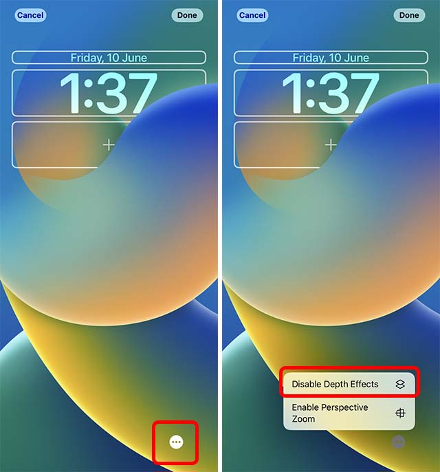 désactiver les effets de profondeur dans le fond d'écran de l'écran de verrouillage de l'iphone