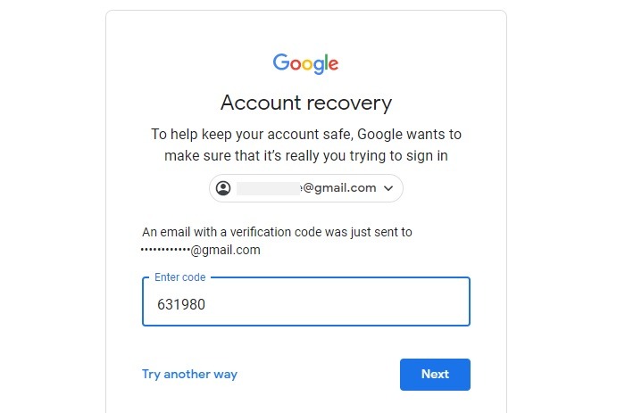 Verrouillé Google Recovery Verification Code Email de récupération Mot de passe oublié
