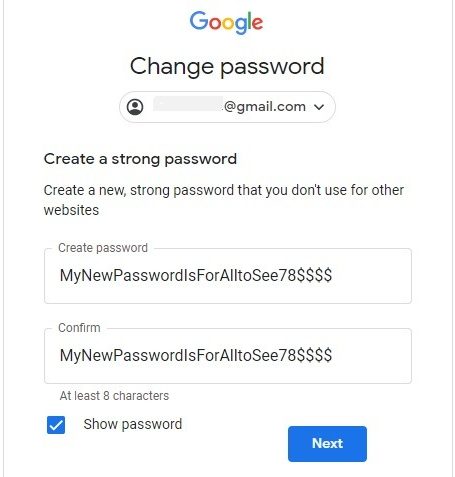Verrouillé Google Recovery Changer le mot de passe Créer un mot de passe fort