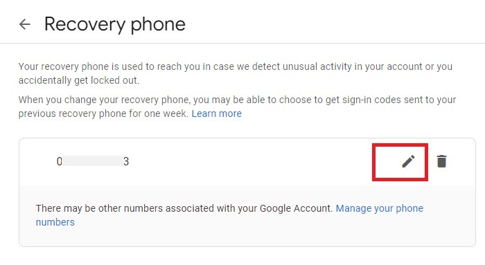 Téléphone de récupération Google verrouillé Modifier