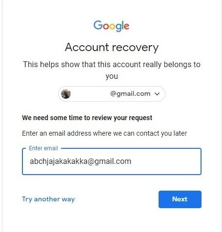 Verrouillage de l'adresse e-mail alternative de Google Recovery