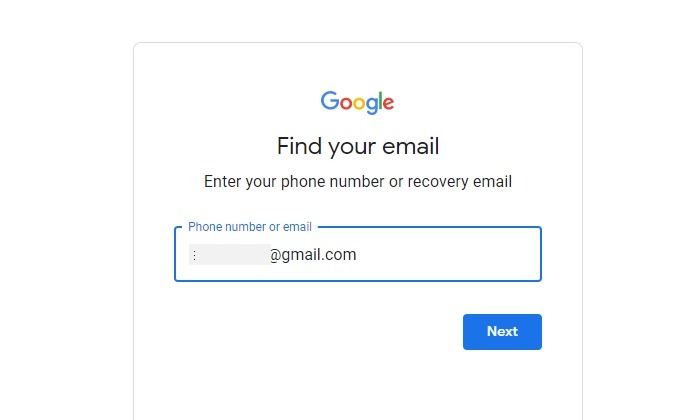 Récupération Google verrouillée Trouvez votre e-mail Entrez l'e-mail de récupération