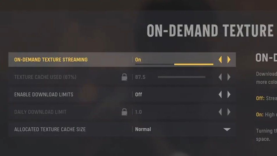L'option de streaming de texture à la demande