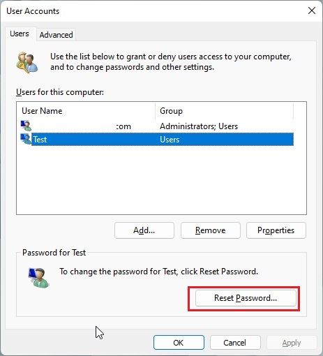 4. Changer le mot de passe dans Windows 11 sans connaître le mot de passe actuel (via la commande 'netplwiz')