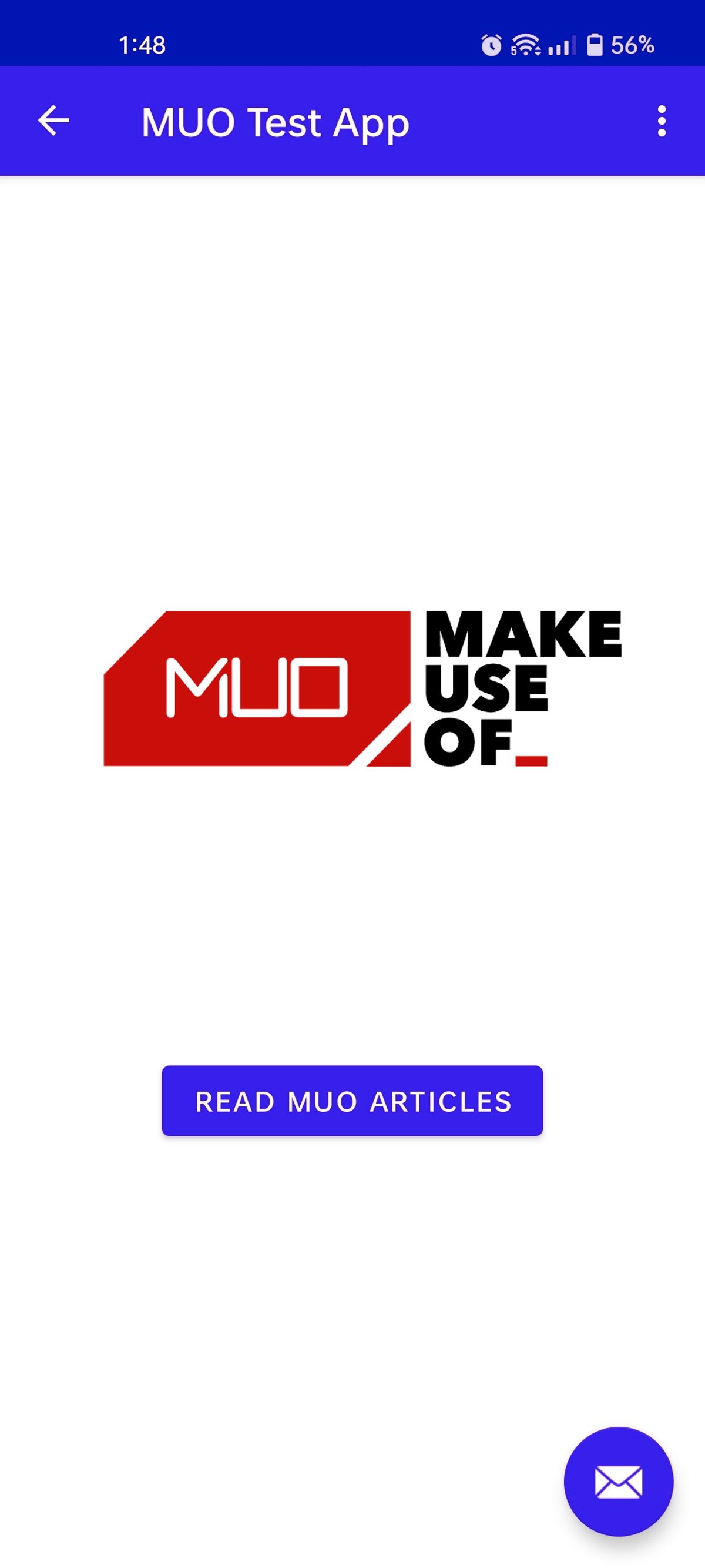 Un écran d'application de test MUO