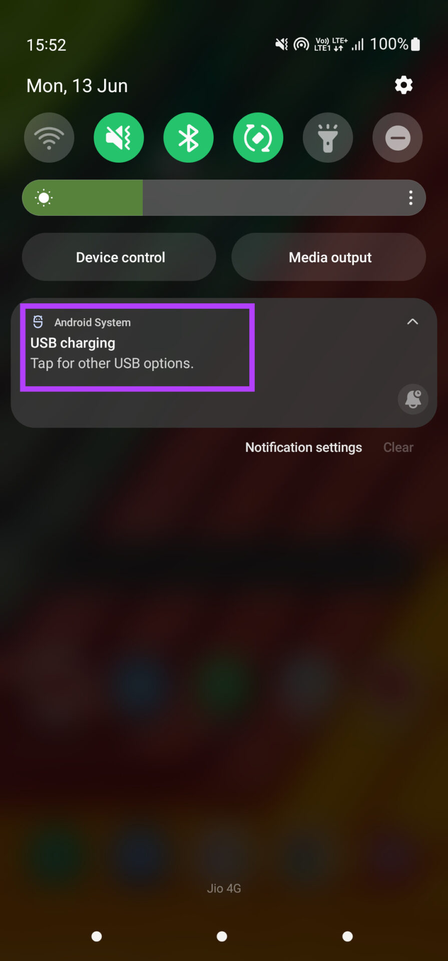 Notification de connexion USB