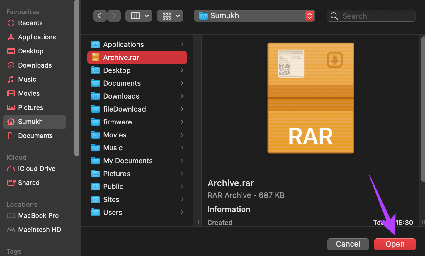 Ouvrir le fichier RAR à extraire