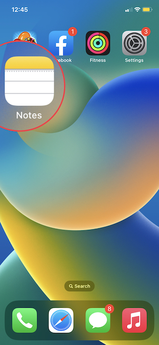 Ouvrir l'application Notes sur iPhone