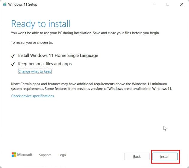 Mise à niveau vers Windows 11 22H2 à partir d'une image ISO