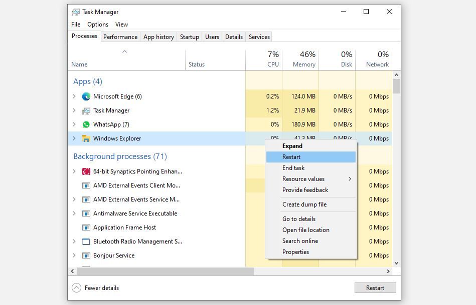 Actualisation des fichiers en redémarrant l'Explorateur Windows dans le Gestionnaire des tâches