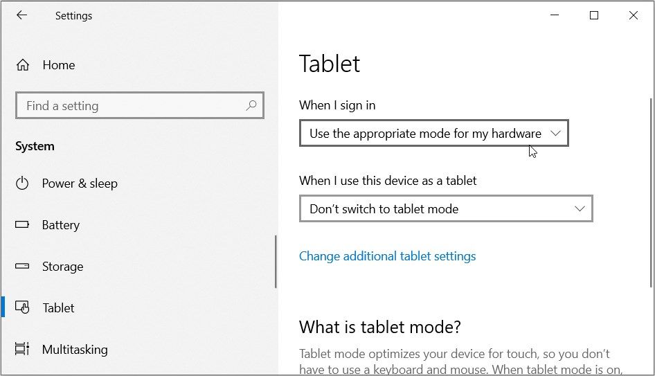 Configuration des paramètres du mode tablette