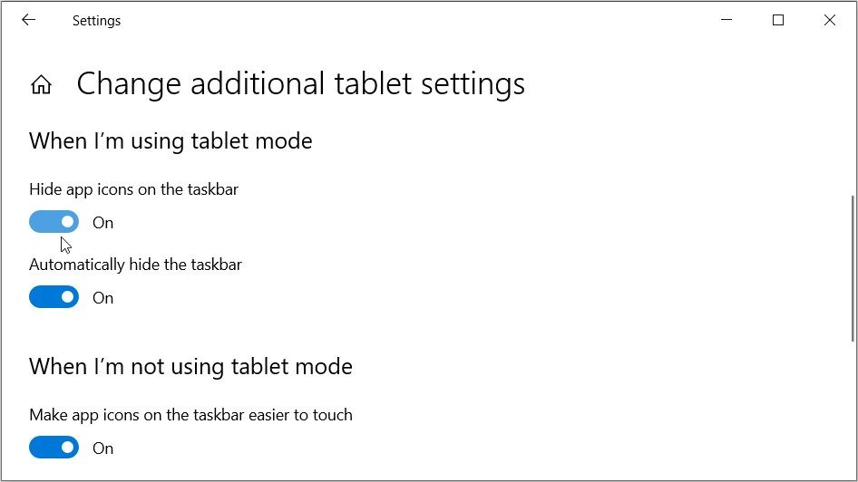 Configuration des paramètres supplémentaires du mode tablette