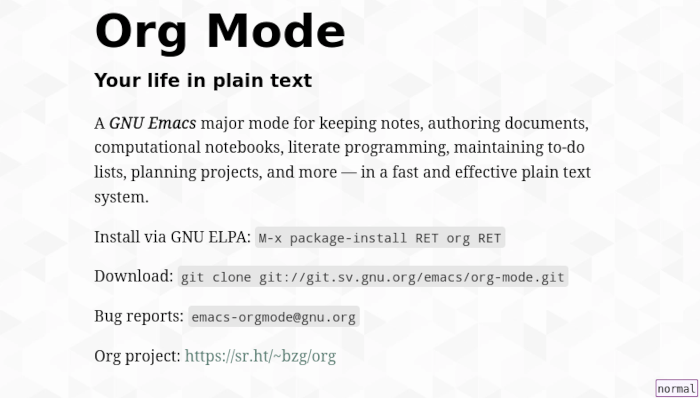 Site Web du mode d'organisation Emacs Latex 04