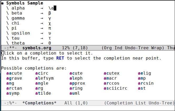 Achèvement de l'onglet Symbole Emacs Latex 15